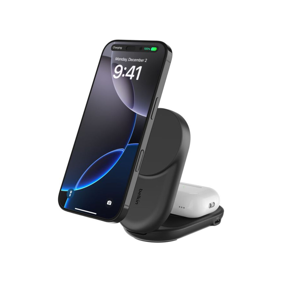 Base de carga 2 en 1 plegable UltraCharge Qi2 25W negra