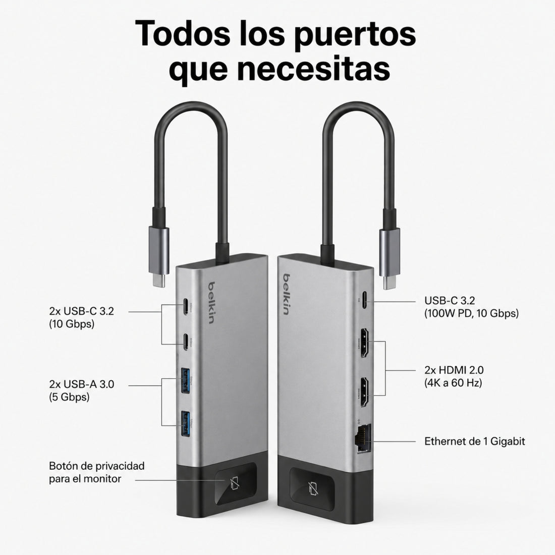 Hub USB-C de 8 puertos con Ethernet