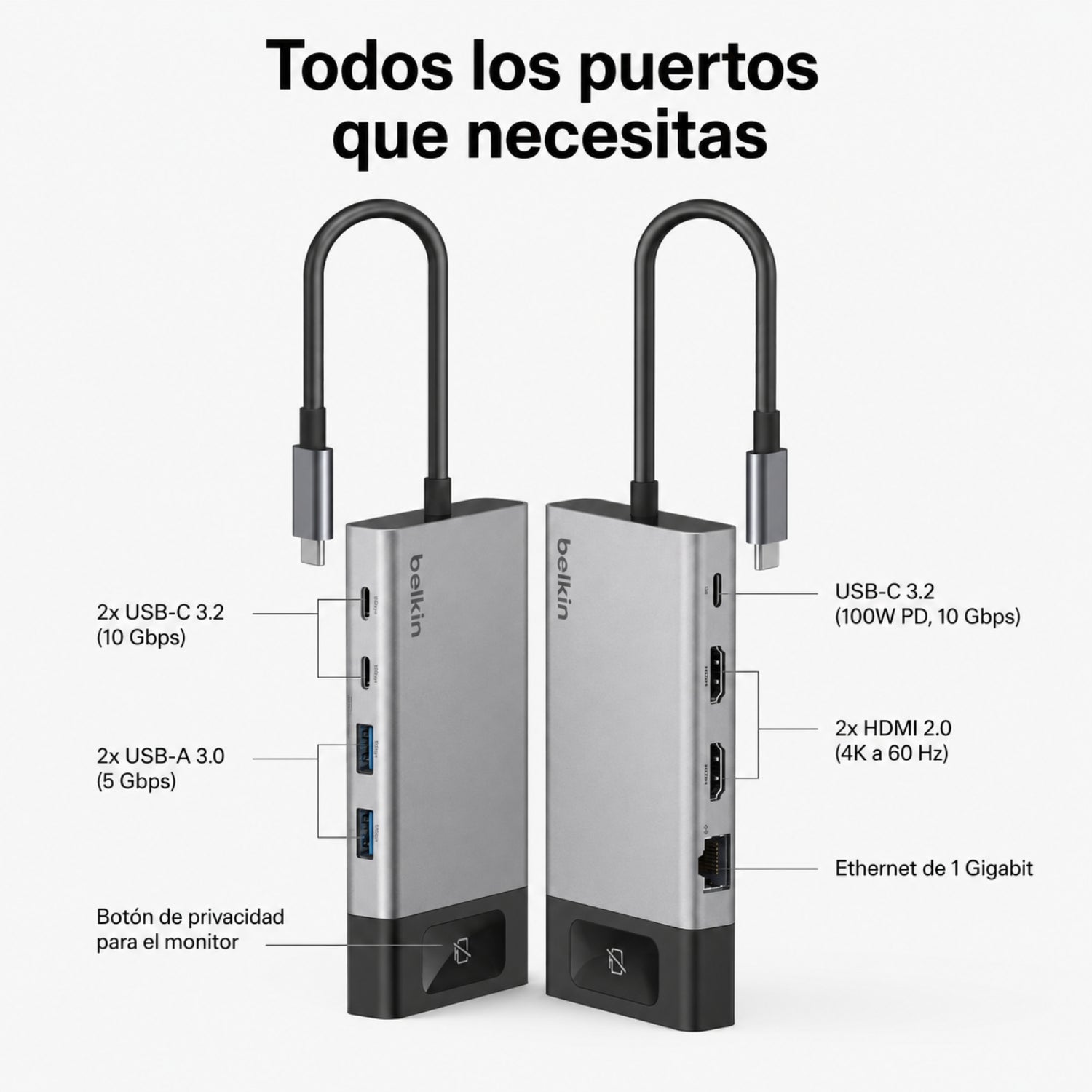 Hub USB-C de 8 puertos con Ethernet