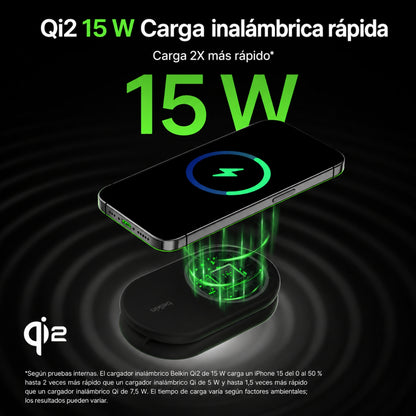 Base de carga 2 en 1 inalámbrica plegable Qi2 negra