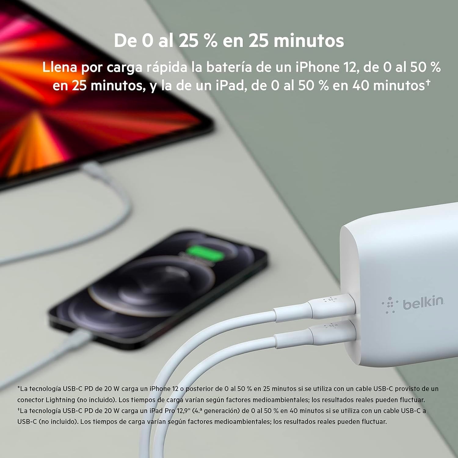 Cargador Dual Belkin 40 W BoostCharge USB-C Blanco