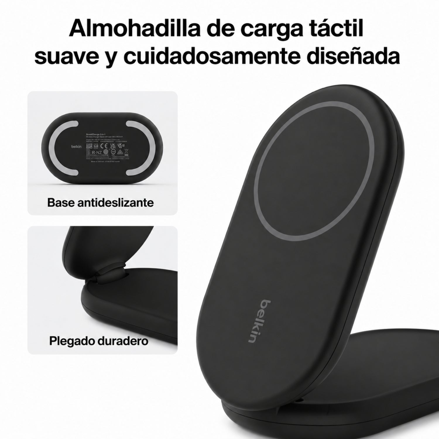 Base de carga 2 en 1 inalámbrica plegable Qi2 negra