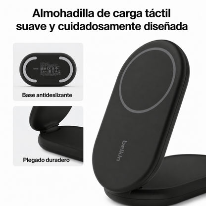 Base de carga 2 en 1 inalámbrica plegable Qi2 negra