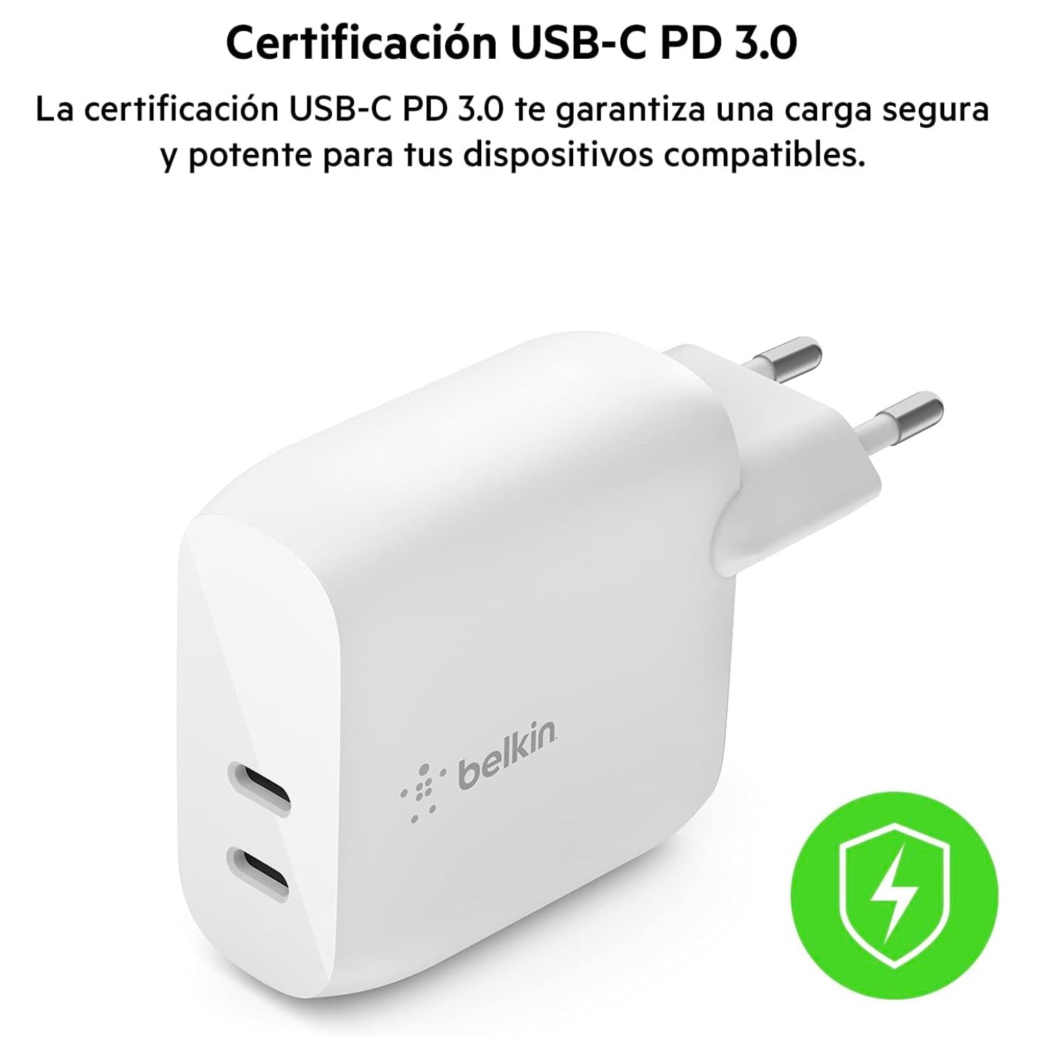 Cargador Dual Belkin 40 W BoostCharge USB-C Blanco