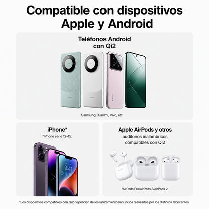 Base de carga 2 en 1 inalámbrica plegable Qi2 negra